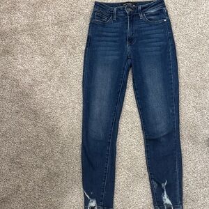 Just Black Denim-Dark Blue High-Waist Women's Jeans - Distressed Ankle